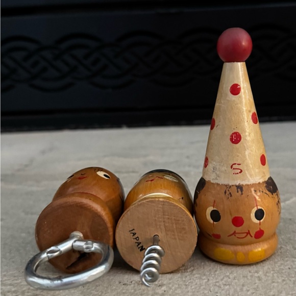 Mid-Century Figural Wood Corkscrew Bottle Opener and Salt and Pepper Shaker Set - Picture 2 of 8